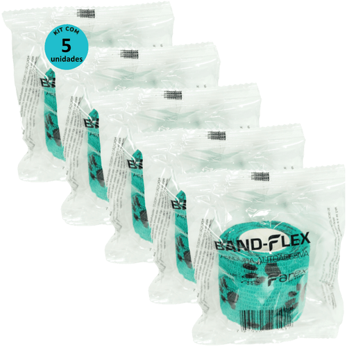 Atadura 5cm Verde Com Patinhas Band-Flex Autoadesiva Para Animais Farex Kit com 5